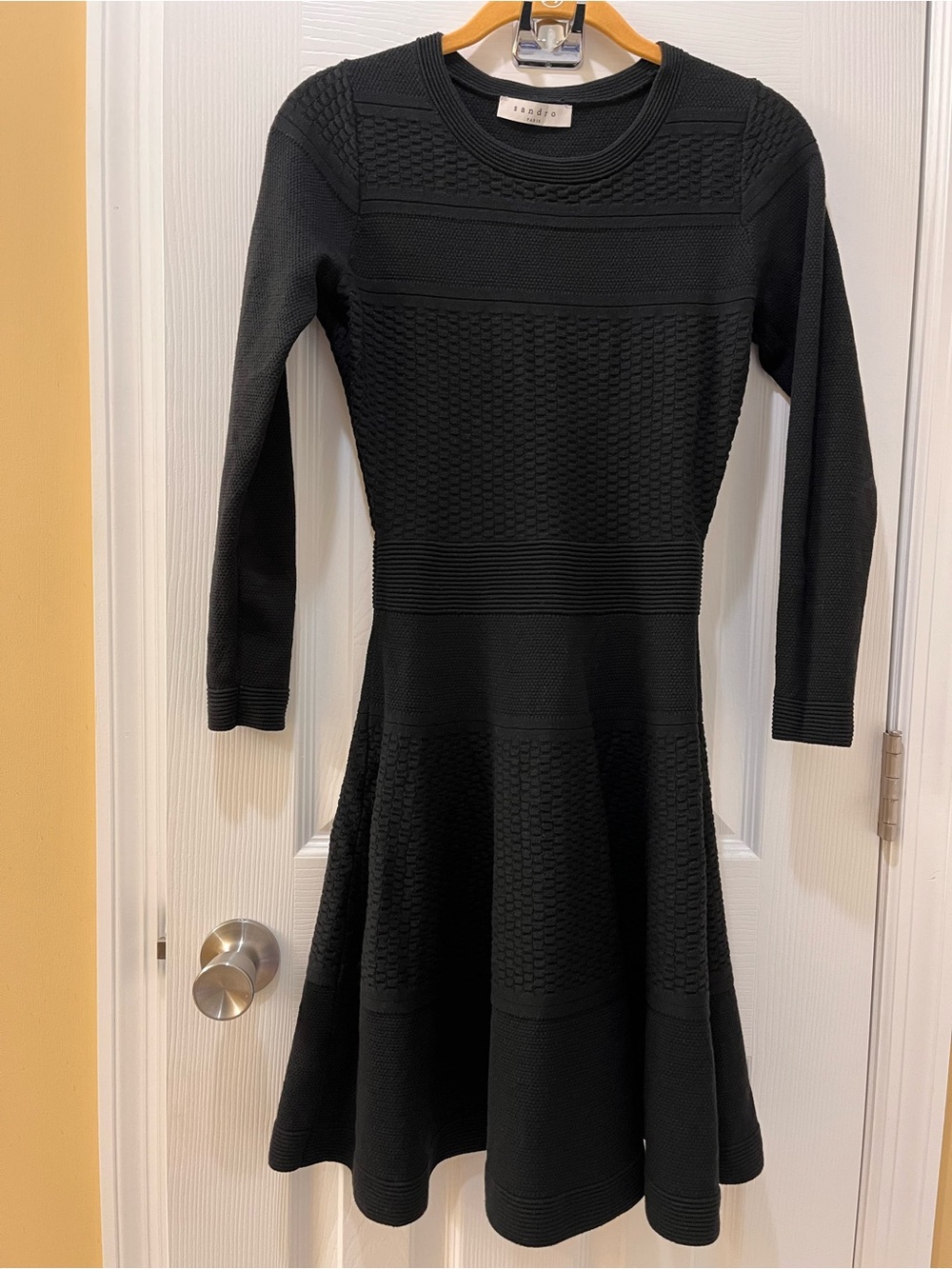 Sandro Paris Textured Knit Fit and Flare Dress